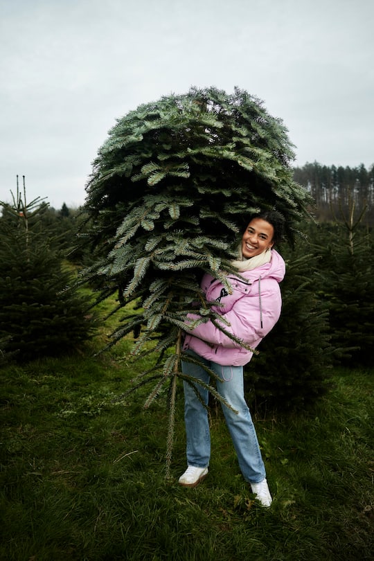 "Didi" Ditaji Kambundji Kambundji, lädt ihren Weihnachtsbaum auf ihren Peugeot. 2024 ©Marion Bernet Fotografie