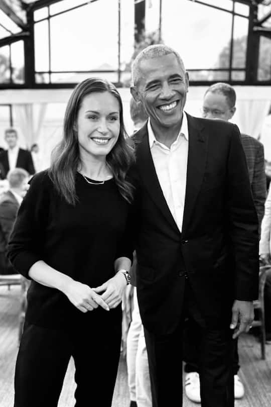 <p>Im April reiste Sanna Marin in die USA und traf den ehemaligen Präsidenten Barack Obama.</p>