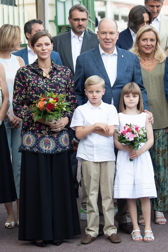 MONACO, MONACO - SEPTEMBER 09: (EDITOR'S NOTE : NO TABLOIDS WEB & PRINT, NO DAILY MAIL, NO DAILY MAIL GROUP, NO VOICI, NO CLOSER) Princess Charlene of Monaco, Prince Albert II of Monaco, Prince Jacques of Monaco and Princess Gabriella of Monaco attend the traditional Monaco picnic on September 09, 2023 in Monaco, Monaco. (Photo by Pierre Villard/SC Pool - Corbis/Getty Images)