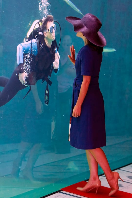 Kronprinz Frederik (DK), Sommertour Hirtshals, Hier Besuch Ocenarium Hirtshals, Dänemark, 20110825, 25. August 2011 ----------------------------- Crown Princess Mary and Crown Prince Frederik visited the North Sea town Hirtshals on Thurs. Aug. 25. 2011, the last day of their Summers Cruise on the RoyalYachtDannebrog. At the Oceanarium Crown Prince Frederik went swimming in the worlds largest aquarium with sharks and a Sunfish ( klumpfisk)(Mondfisch)