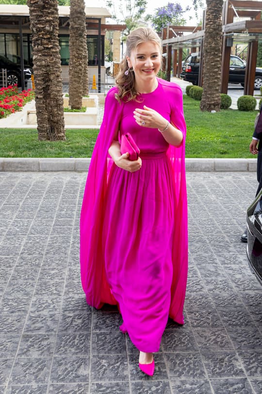 AMMAN, JORDAN - JUNE 1: Princess Elisabeth of Belgium leaves her hotel for the wedding of Crown Prince Al Hussein Bin Abdullah of Jordan on June 1, 2023 in Amman, Jordan. (Photo by Patrick van Katwijk/Getty Images)