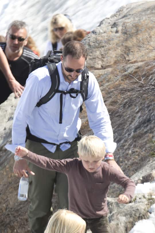 The Crown Prince & Princess, With Prince Sverre Magnus, And Princess Ingrid Alexandra Of Norway Walk Up Littie Mountain In Vengjesdalen On The Last Day Of Their 3 Day County Trip To More & Romsdal. (Photo by Julian Parker/UK Press via Getty Images)