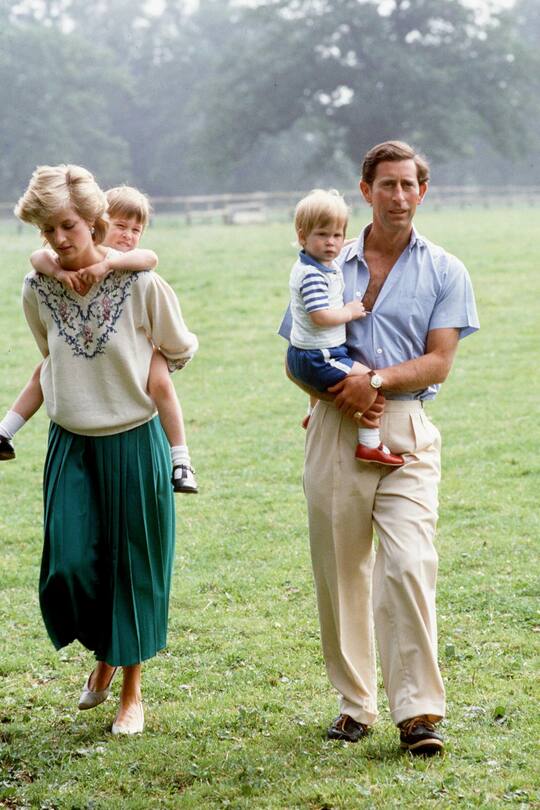 TETBURY, UNITED KINGDOM - JULY 14: Prince Charles And Princess Diana With Prince William And Prince Harry At Home In The Gardens Of Highgrove House (Photo by Tim Graham Photo Library via Getty Images)