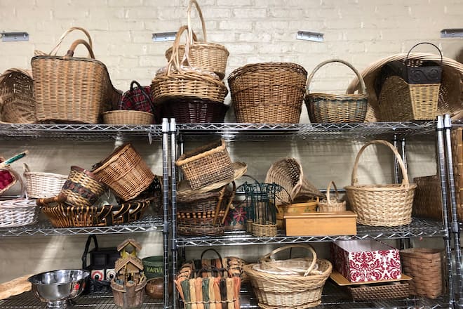 Baskets donated from homes to thrift store