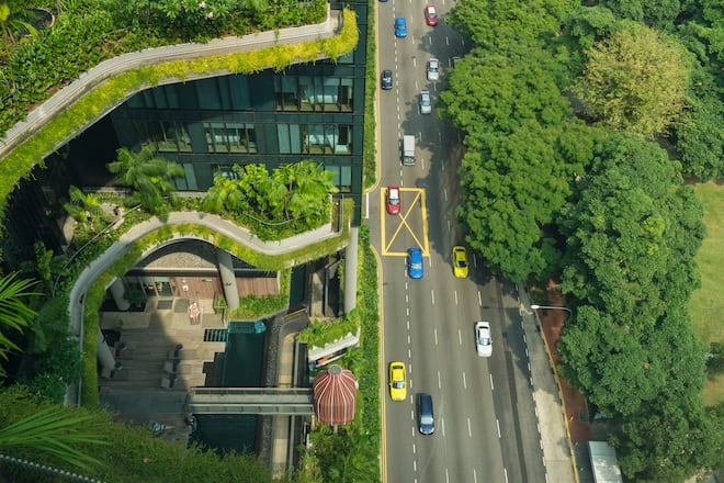 Singapore, Park Royal hotel by Woha singapourian architectur studio