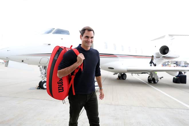 LONDON, ENGLAND - SEPTEMBER 18: Roger Federer of Team Europe arrives ahead of the Laver Cup to be held at The O2, on September 18, 2022 in London, England. (Photo by Clive Brunskill/Getty Images for Laver Cup)