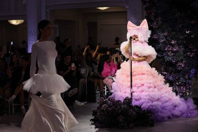 NEW YORK, NEW YORK - SEPTEMBER 08: Sia performs on the runway during the Christian Siriano SS24 Runway Show at The Pierre Hotel on September 08, 2023 in New York City. (Photo by Jamie McCarthy/Getty Images for Christian Siriano
