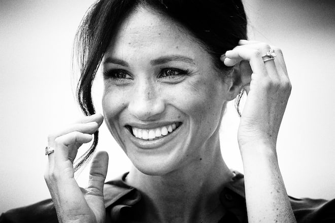 BOGNOR REGIS, UNITED KINGDOM - OCTOBER 03: (EMBARGOED FOR PUBLICATION IN UK NEWSPAPERS UNTIL 24 HOURS AFTER CREATE DATE AND TIME) (EDITORS NOTE: This image was processed using digital filters) Meghan, Duchess of Sussex visits the University of Chichester's Engineering and Technology Park on October 3, 2018 in Bognor Regis, England. The Duke and Duchess married on May 19th 2018 in Windsor and were conferred The Duke & Duchess of Sussex by The Queen. (Photo by Max Mumby/Indigo/Getty Images)