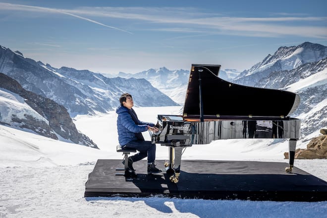 Lang Lang Showcase auf dem Jungfraujoch der Jungfraubahnen mit Urs Kessler . Aufgenommen am 14.04.2022 ©David Birri