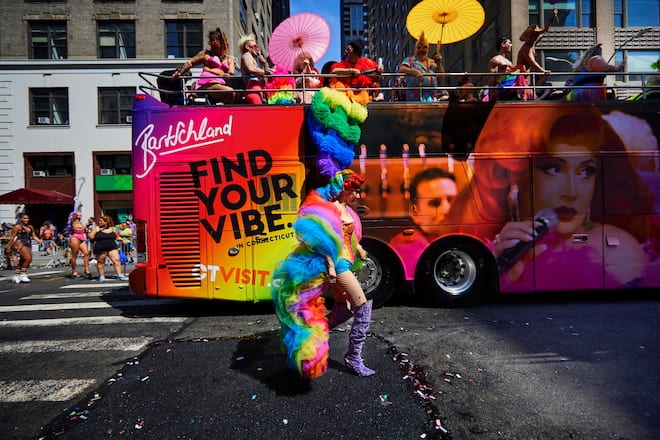 Susanne Bartsch at the gay pride parade in NYC in front of her parade bus Susanne Bartsch ©Peter Lueders