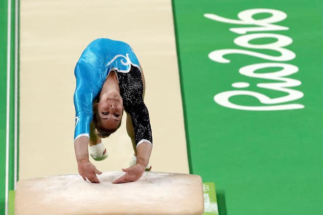 RIO DE JANEIRO, BRAZIL - AUGUST 14: Giulia Steingruber of Switzerland competes in the Women's Vault Final on Day 9 of the Rio 2016 Olympic Games at the Rio Olympic Arena on August 14, 2016 in Rio de Janeiro, Brazil. (Photo by Patrick Smith/Getty Images)