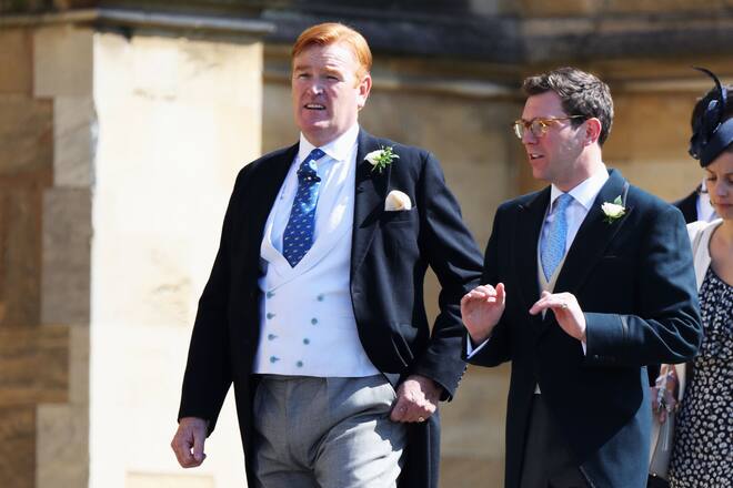WINDSOR, ENGLAND - MAY 19: Mark Dyer (L) arrives at the wedding of Prince Harry to Ms Meghan Markle at St George's Chapel, Windsor Castle on May 19, 2018 in Windsor, England.  (Photo by Chris Jackson/Getty Images)