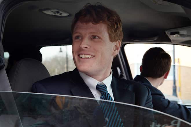 ATTLEBORO, MA - FEBRUARY 16: Joseph Kennedy III leaves Morin's Hometown Bar and Grille after meeting customers and supporters on February 16, 2012 in Attleboro, Massachusetts. Kennedy officially announced that he is running for U.S Congress for Massachusetts in a video on his website February 12, hoping to fill the seat of retiring U.S. Rep. Barney Frank (D-MA). (Photo by Kayana Szymczak/Getty Images)