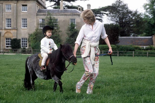 HIGHGROVE, UNITED KINGDOM - JULY 18: Prince William On His Pony At Highgrove With Princess Diana. (Photo by Tim Graham Photo Library via Getty Images)