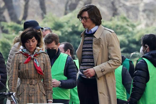MILAN, ITALY - MARCH 10: Lady Gaga and Adam Driver are seen filming 'House of Gucci' on March 10, 2021 in Milan, Italy. (Photo by Vittorio Zunino Celotto/Getty Images)