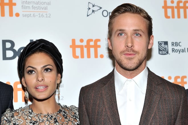 TORONTO, ON - SEPTEMBER 07: Actors (L-R) Eva Mendes and Ryan Gosling attend "The Place Beyond The Pines" premiere during the 2012 Toronto International Film Festival at Princess of Wales Theatre on September 7, 2012 in Toronto, Canada. (Photo by Sonia Recchia/Getty Images)