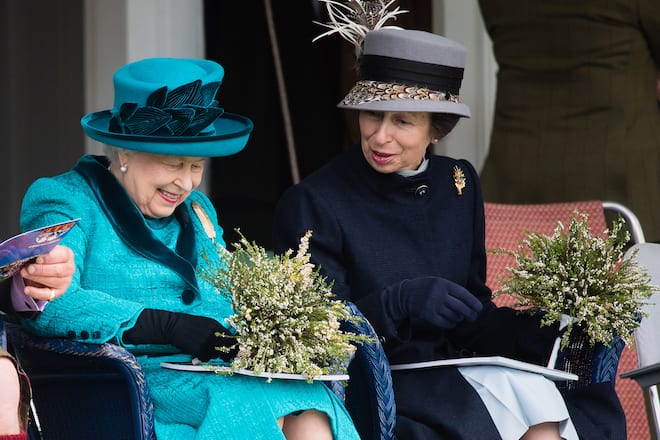 BRAEMAR, SCOTLAND - SEPTEMBER 01: Queen Elizabeth II and Princess Anne, Princes Royal attend the 2018 Braemar Highland Gathering at The Princess Royal and Duke of Fife Memorial Park on September 1, 2018 in Braemar, Scotland. (Photo by Samir Hussein/Samir Hussein/WireImage)