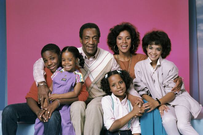THE COSBY SHOW -- Season 1 -- Pictured: (l-r) Malcolm-Jamal Warner as Theodore 'Theo' Huxtable, Keshia Knight Pulliam as Rudy Huxtable, Bill Cosby as Dr. Heathcliff 'Cliff' Huxtable, Tempestt Bledsoe as Vanessa Huxtable, Phylicia Rashad as Clair Hanks Huxtable, Lisa Bonet as Denise Huxtable -- Photo by: Frank Carroll/NBCU Photo Bank