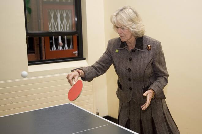 (NO PUBLICATION IN UK MEDIA FOR 28 DAYS) Camilla, Duchess of Cornwall tries her hand at ping-pong when she visits Barnado's High Close School in her role as President of the charity on November 13, 2007 in Wokingham, England. (Photo by Anwar Hussein Collection/ROTA/WireImage)