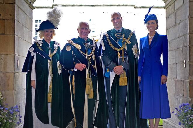 . 05/07/2023. Edinburgh, United Kingdom. King Charles III , Queen Camilla . Prince William and Kate Middleton at the presentation of the Honours of Scotland at St.Giles Cathedral in Edinburgh, Scotland. PUBLICATIONxINxGERxSUIxAUTxHUNxONLY xPoolx/xi-Imagesx IIM-24544-0046