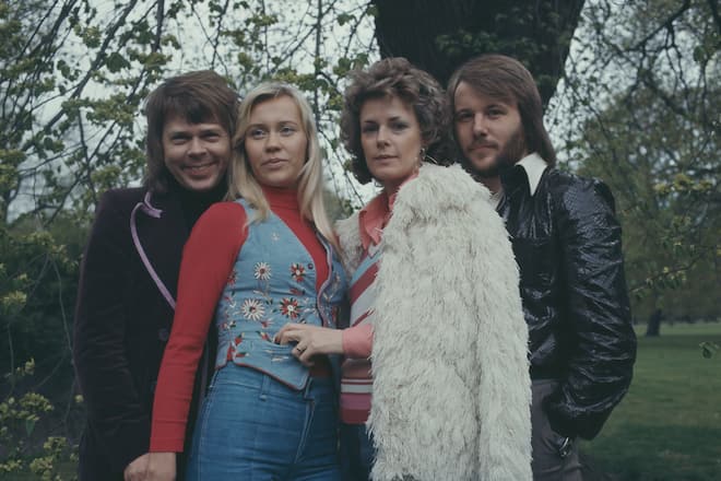 Swedish pop group Abba promote their single 'Waterloo' in Copenhagen, Denmark in 1974. (L-R) Björn Ulvaeus (Bjorn Ulvaeus), Agnetha Fältskog (Agnetha Faltskog), Anni-Frid Lyngstad, Benny Andersson.   (Photo by Keystone/Hulton Archive/Getty Images)