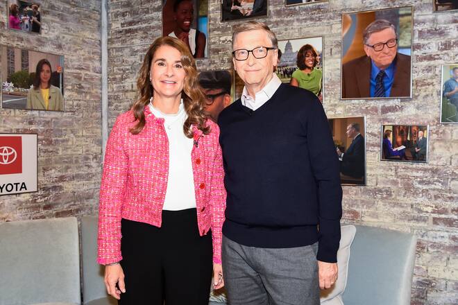 NEW YORK - FEBRUARY 12: Bill and Melinda Gates in the CBS Toyota Greenroom before their appearance on CBS THIS MORNING, Feb 12, 2019. (Photo by Michele Crowe/CBS via Getty Images)