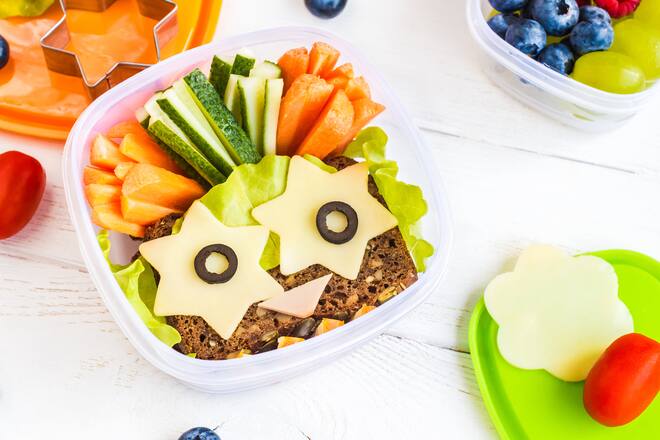 School lunch box for kids. Top view