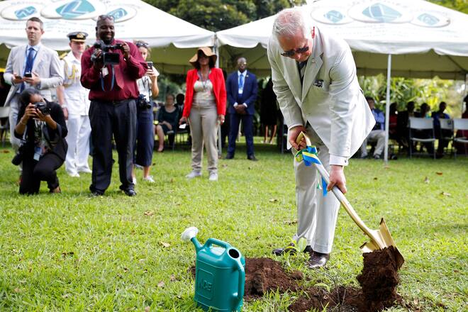 Prinz Charles (GB), beim Besuch des Botanischen Gartens im Rahmen der Karibikreise des Prinzen von Wales und der Herzogin von Cornwall in Kingstown, St. Vincent und die Grenadinen, 20. März 2019.
