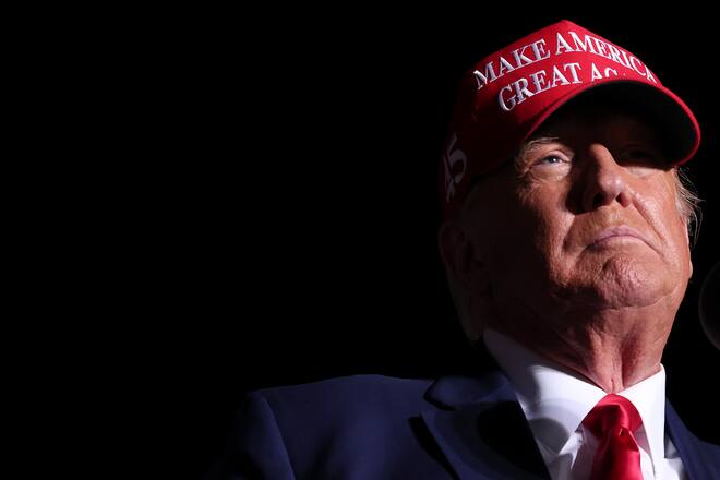 LATROBE, PENNSYLVANIA - NOVEMBER 05: Former U.S. President Donald Trump speaks during a rally at the Arnold Palmer Regional Airport November 5, 2022 in Latrobe, Pennsylvania. Trump campaigned at the rally for Pennsylvania Republican candidates including Republican Senate candidate Dr. Mehmet Oz and Republican gubernatorial candidate Doug Mastriano ahead of the midterm elections to be held on November 8th. (Photo by Win McNamee/Getty Images)