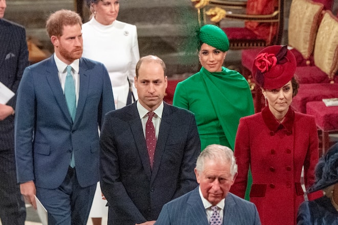 LONDON, ENGLAND - MARCH 09: Prince Harry, Duke of Sussex, Meghan, Duchess of Sussex, Prince William, Duke of Cambridge, Catherine, Duchess of Cambridge and Prince Charles, Prince of Wales attend the Commonwealth Day Service 2020 on March 9, 2020 in London, England. (Photo by Phil Harris - WPA Pool/Getty Images)