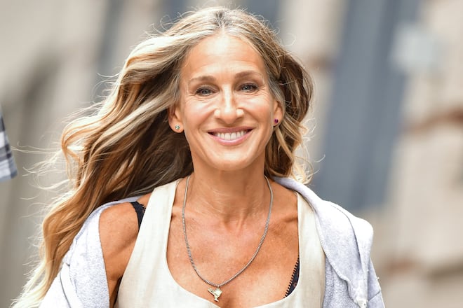 NEW YORK, NEW YORK - JULY 14: Sarah Jessica Parker seen on the set of "And Just Like That..." the follow up series to "Sex and the City" in NoHo on July 14, 2021 in New York City. (Photo by James Devaney/GC Images)