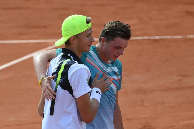 Roland Garros 2020 Boys Junior Event Dominic Stephan Stricker , Switzerland and Runnerup Leandro Riedi , Switzerland *** Roland Garros 2020 Boys Junior Event Dominic Stephan Stricker , Switzerland and Runnerup Leandro Riedi , Switzerland