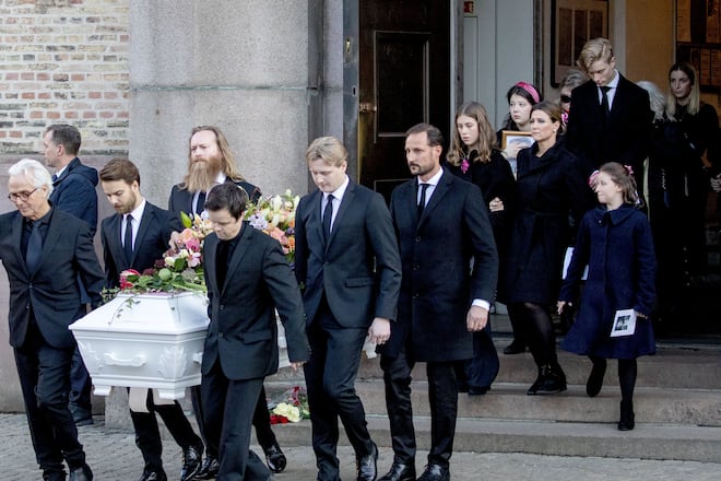 Crown Prince Haakon, Princess Märtha Louise, Maud Angelica Behn, Leah Isadora Behn and Emma Tallulah Behn leave at the Cathedral of Oslo, on January 3, 2020, after attending the funeral service of Ari Behn (Aarhus, 30 september 1972 Lommedalen, 25 december 2019) *** Local Caption *** 30556363
