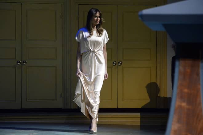 WASHINGTON, DC - JUNE 04: President Donald Trump and First Lady Melania Trump walk on stage during the annual gala at the Ford's Theatre to honor President Abraham Lincoln's legacy , on June 4, 2017 in Washington, DC. (Photo by Olivier Douliery-Pool/Getty Images)