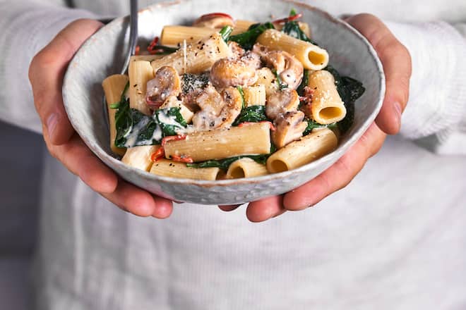 Betty Bossi Rezept Pasta mit Rahmspinat und Champignons