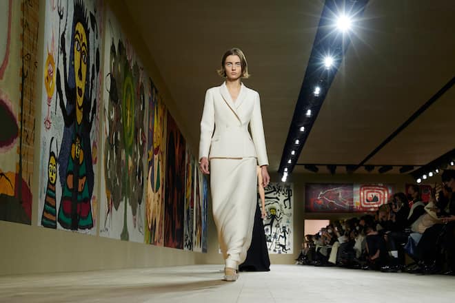 PARIS, FRANCE - JANUARY 24: (EDITORIAL USE ONLY - For Non-Editorial use please seek approval from Fashion House) A model walks the runway during the Dior Haute Couture Spring/Summer 2022 show as part of Paris Fashion Week on January 24, 2022 in Paris, France. (Photo by Peter White/Getty Images)