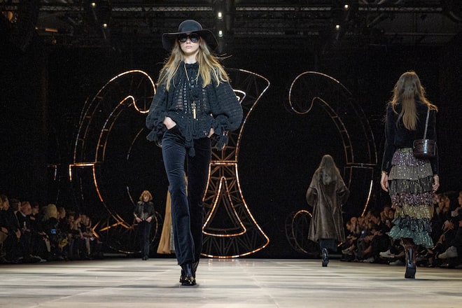 PARIS, FRANCE - FEBRUARY 28: (EDITORIAL USE ONLY) A model walks the runway during the Celine show as part of the Paris Fashion Week Womenswear Fall/Winter 2020/2021 on February 28, 2020 in Paris, France. (Photo by Peter White/Getty Images)