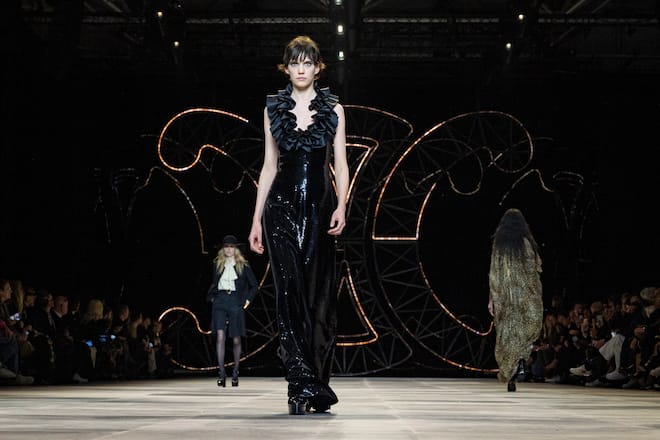 PARIS, FRANCE - FEBRUARY 28: (EDITORIAL USE ONLY) A model walks the runway during the Celine show as part of the Paris Fashion Week Womenswear Fall/Winter 2020/2021 on February 28, 2020 in Paris, France. (Photo by Peter White/Getty Images)