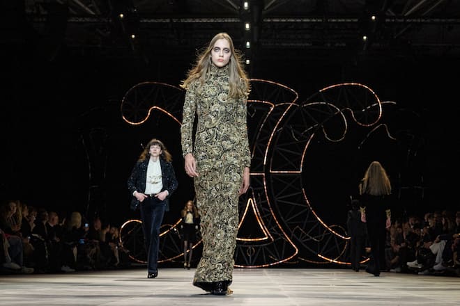 PARIS, FRANCE - FEBRUARY 28: (EDITORIAL USE ONLY) A model walks the runway during the Celine show as part of the Paris Fashion Week Womenswear Fall/Winter 2020/2021 on February 28, 2020 in Paris, France. (Photo by Peter White/Getty Images)
