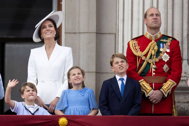 Herzogin Kate, Prinz William, Prinz George, Prinzessin Charlotte und Prinz Louis