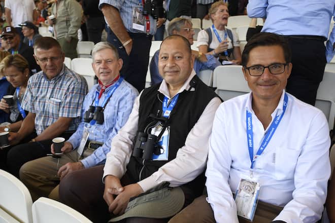 Tupou VI. Koenig von Tonga waehrend dem Festakt am Eidgenoessischen Schwing- und Aelplerfest (ESAF) in Zug, am Sonntag, 25. August 2019. (KEYSTONE/Urs Flueeler)