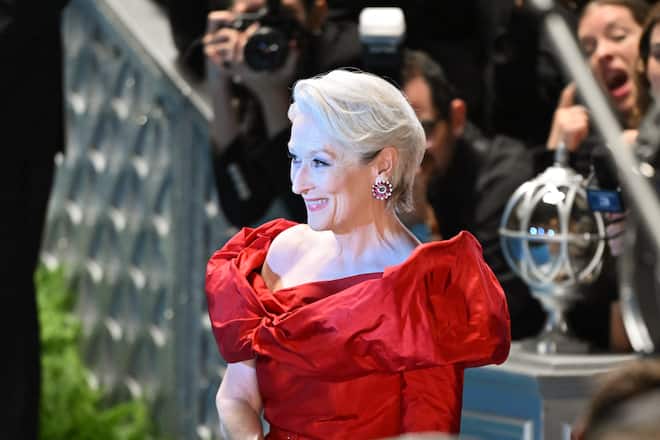 NEW YORK, NEW YORK - AUGUST 01: Meryl Streep is seen on the set of 'The Devil Wears Prada 2' at American Museum of Natural History on August 01, 2025 in New York City. (Photo by James Devaney/GC Images)