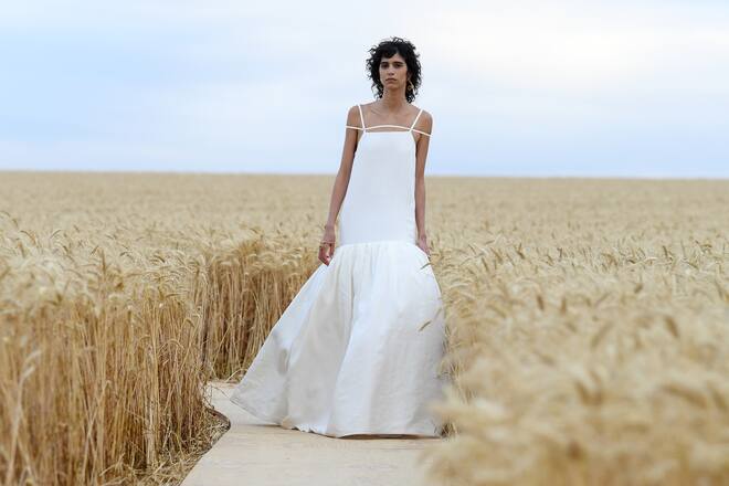 PARIS, FRANCE - JULY 16: A model walks on the runway during "L'Amour" : Jacquemus Spring-Summer 2021 Show on July 16, 2020 in Paris, France. (Photo by Pascal Le Segretain/Getty Images)