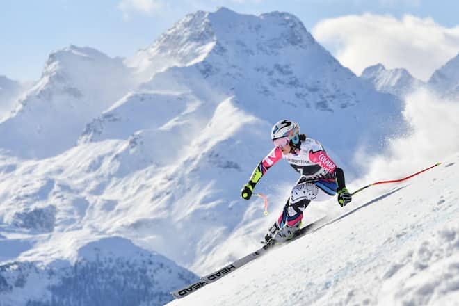 Liechtenstein's Tina Weirather competes in the Women's Super G race during the FIS Alpine Ski World Cup on December 8, 2018, in Saint Moritz. (Photo by Fabrice COFFRINI / AFP) (Photo credit should read FABRICE COFFRINI/AFP via Getty Images)