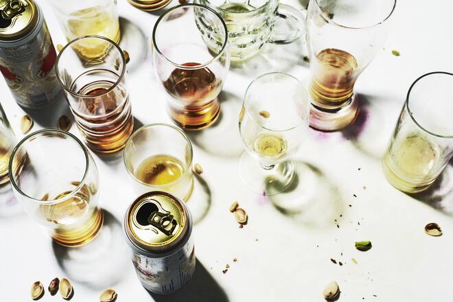 Empty dirty glasses after a night out