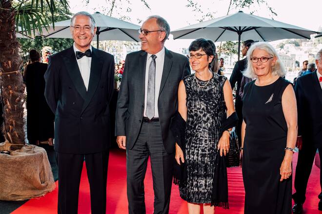 Hubert und Christine Achermann mit Guy Parmelin mit Gattin Caroline, 2019