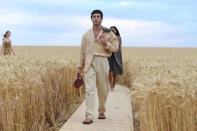 PARIS, FRANCE - JULY 16: A model walks on the runway during "L'Amour" : Jacquemus Spring-Summer 2021 Show on July 16, 2020 in Paris, France. (Photo by Pascal Le Segretain/Getty Images)