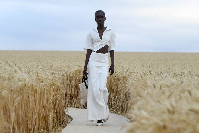 PARIS, FRANCE - JULY 16: A model walks on the runway during "L'Amour" : Jacquemus Spring-Summer 2021 Show on July 16, 2020 in Paris, France. (Photo by Pascal Le Segretain/Getty Images)