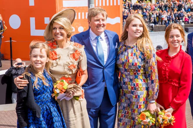 King Willem-Alexander and Queen Maxima with their daughters Princess Amalia, Princess Alexia and Princess Ariane celebrating King Willem-Alexander s 52st birthday during Kings Day (Koningsdag) 2019 in Amersfoort, The Netherlands.