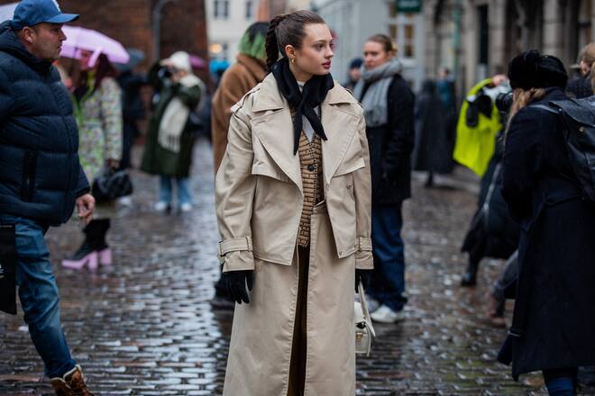 COPENHAGEN, DENMARK - FEBRUARY 03: A guest is seen outside Tomorrow Denim during Copenhagen Fashion Week Autumn/Winter 2022 on February 03, 2022 in Copenhagen, Denmark. (Photo by Christian Vierig/Getty Images)